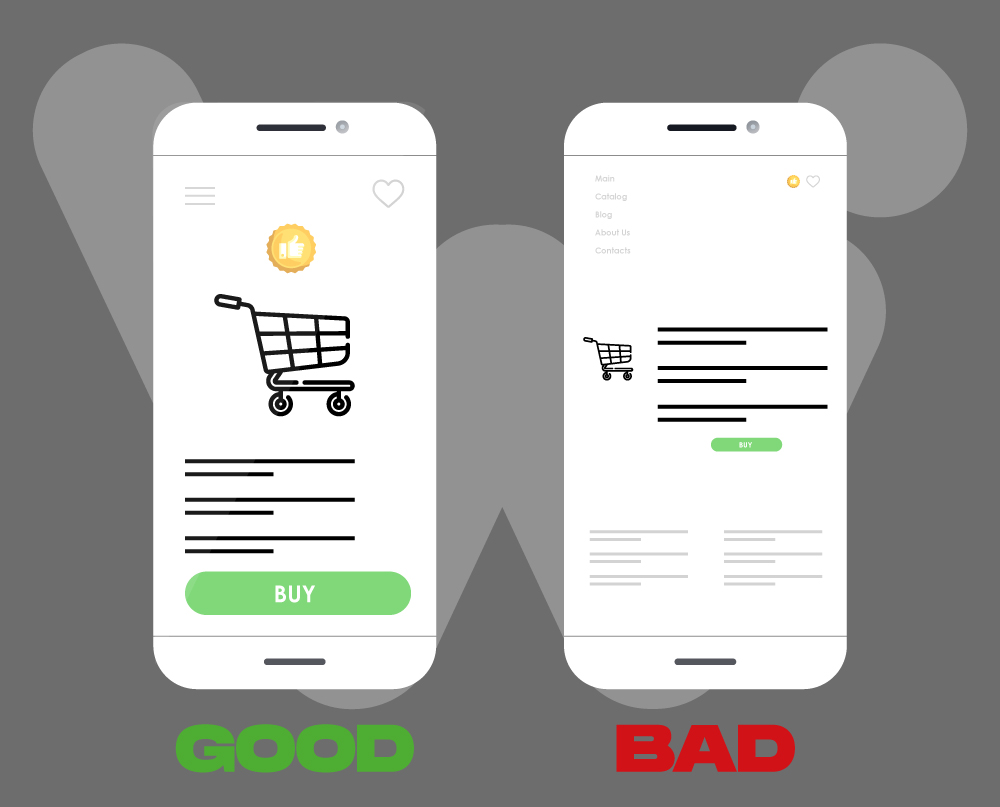 Comparison of good and bad mobile-friendly e-commerce website designs highlighting usability and visual clarity